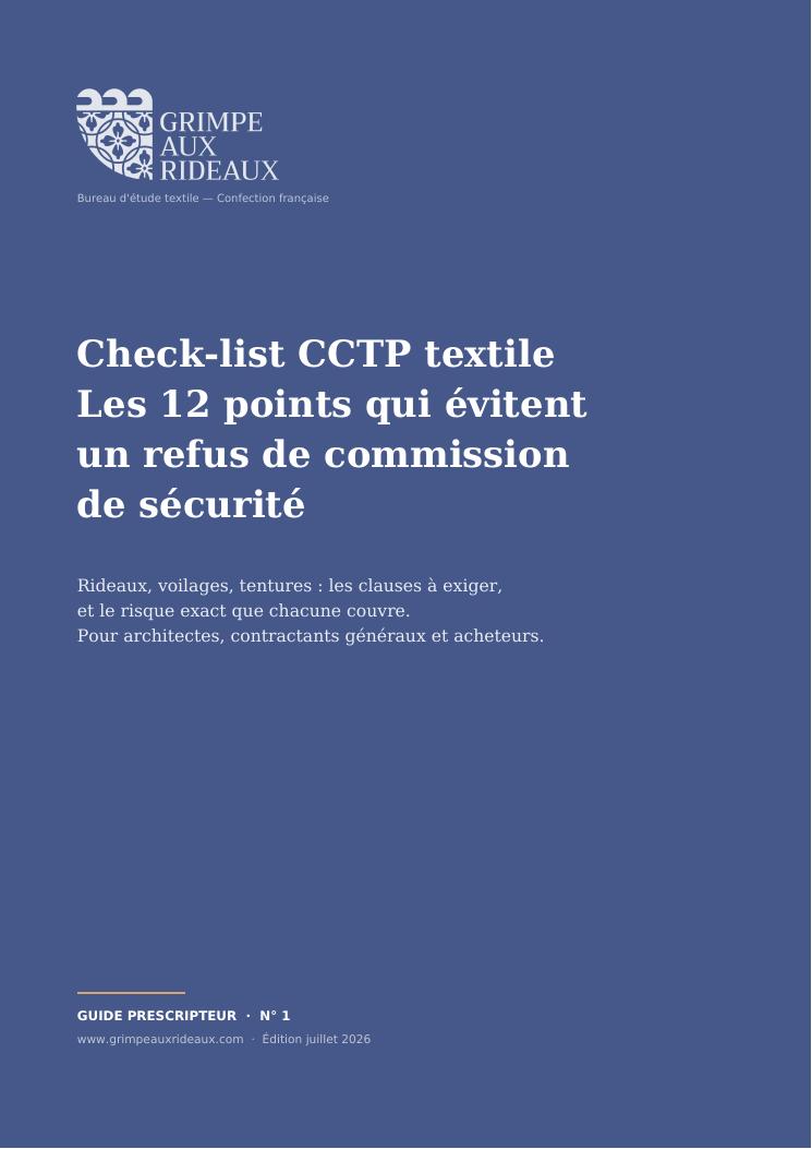 Guide cover — Textile specification checklist: the 12 clauses that prevent a fire-safety rejection