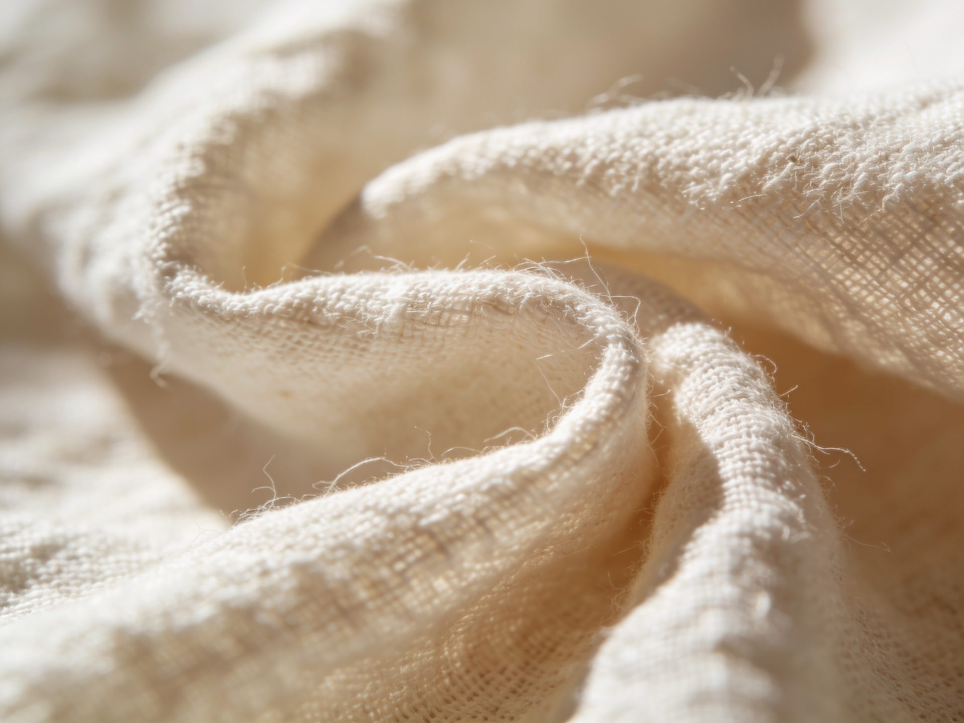 Macro de lin lavé écru, texture de tissage