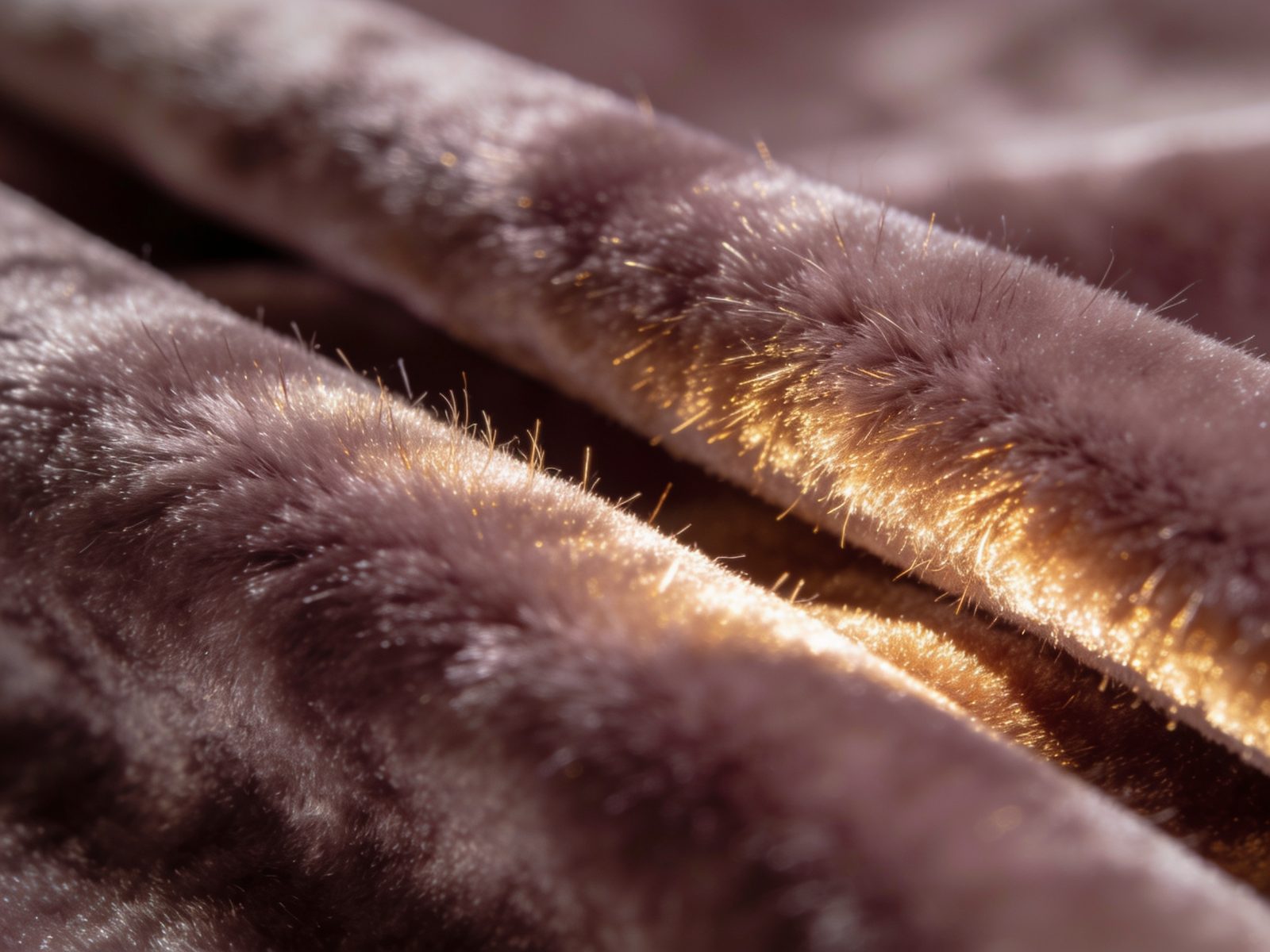 Macro de velours taupe, lumière dorée